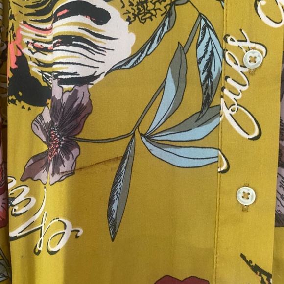 Free people yellow floral, satin oversized, button down blouse size extra small - Picture 3 of 6